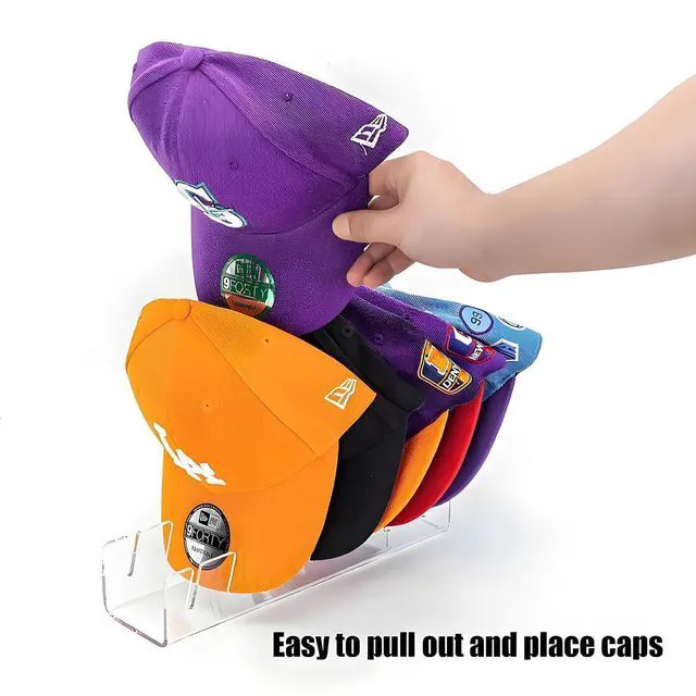 Alt view image 2 of 7 - Hat Organizer for Baseball Caps, 2 Pack, Clear Acrylic, Transparent | No Install, Hat Holder for 14 Caps, Space Saving, Closet Storage