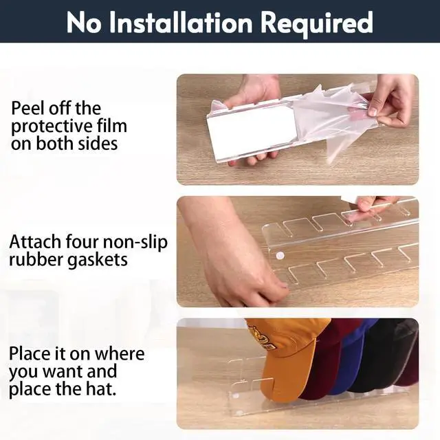 Alt view image 7 of 7 - Hat Organizer for Baseball Caps, 2 Pack, Clear Acrylic, Transparent | No Install, Hat Holder for 14 Caps, Space Saving, Closet Storage