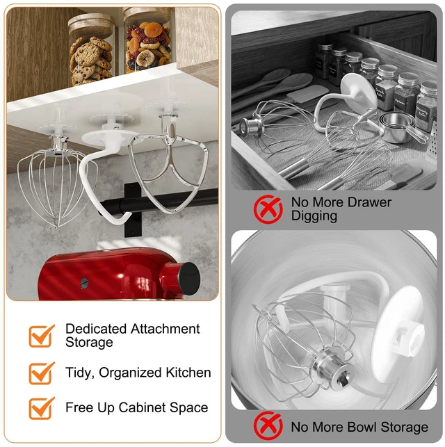 Alt view image 2 of 7 - 4 Pack Stand Mixer Attachment Holders for Kitchenaid Mixer Accessories | Compatible with Kitchenaid Mixer Accessories,Flex Edge Beater, Flat Beater, Dough Hooks and Wire Whip Organizer
