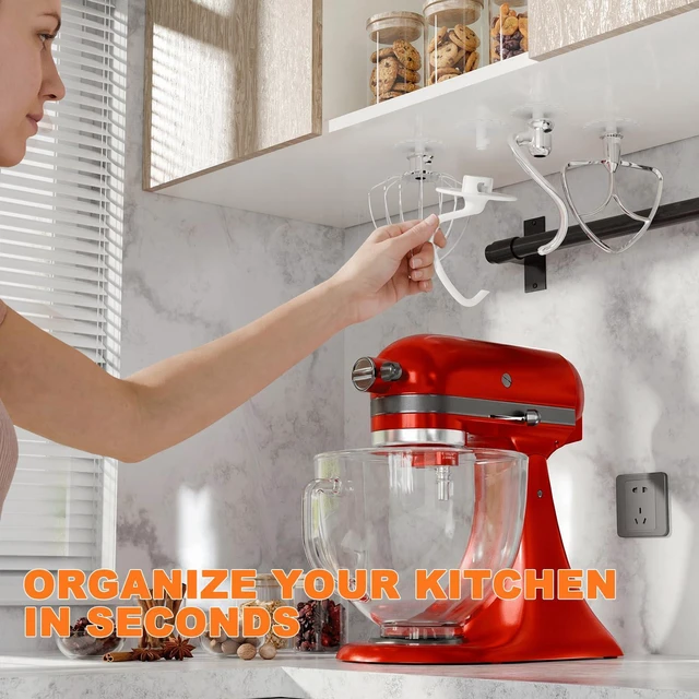 Alt view image 7 of 7 - 4 Pack Stand Mixer Attachment Holders for Kitchenaid Mixer Accessories | Compatible with Kitchenaid Mixer Accessories,Flex Edge Beater, Flat Beater, Dough Hooks and Wire Whip Organizer