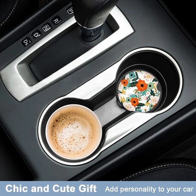 Alt view image 7 of 7 - Car Coaster for Cup Holders, 2 Pack Ceramic Car Cup Holder Coaster | 2 Pack Absorbent Ceramic Car Cup Holder Coaster, Cute Auto Assecories, Universal Size 2.56 in with Finger Notch & Cork Base