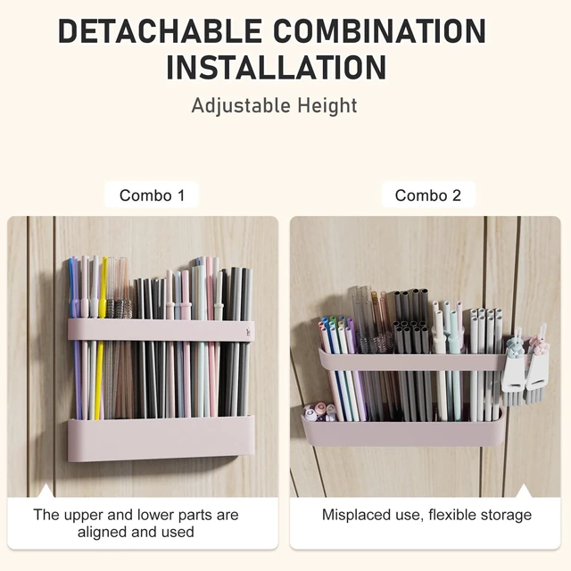 Alt view image 6 of 7 - Straw Holder, reusable straw storage rack, suitable for kitchen walls, counters, cabinet doors, refrigerator doors, etc (pink)