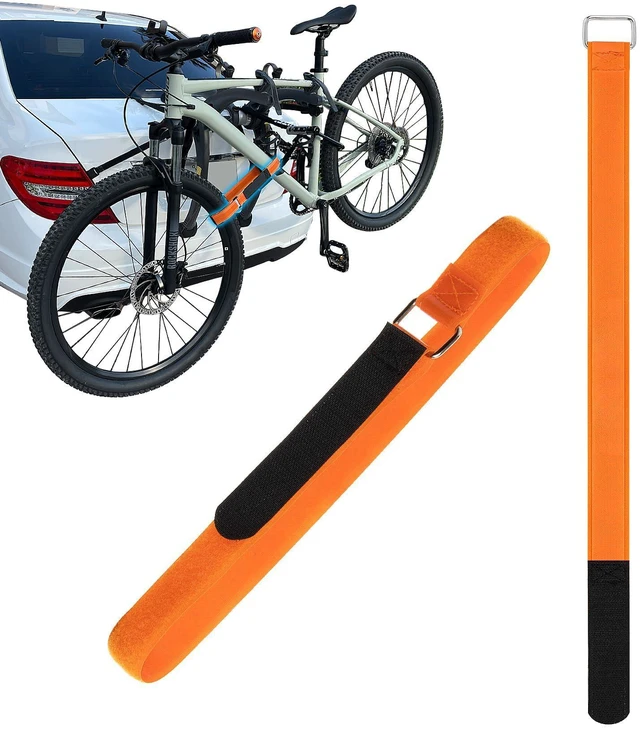 Main image of Bicycle Straps with Buckle for Car Bike Rack-Multi-Purpose Tighten Straps | Nylon strap, for bicycle transportation & storage, non-slip silicone backing prevents scratches, 2pcs orange 30" tie downs