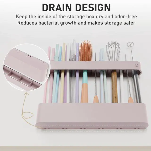 Alt view image 5 of 7 - Straw Holder, reusable straw storage rack, suitable for kitchen walls, counters, cabinet doors, refrigerator doors, etc (pink)