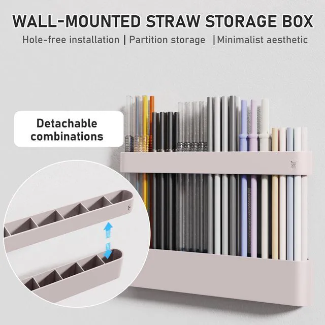 Alt view image 2 of 7 - Straw Holder, reusable straw storage rack, suitable for kitchen walls, counters, cabinet doors, refrigerator doors, etc (pink)