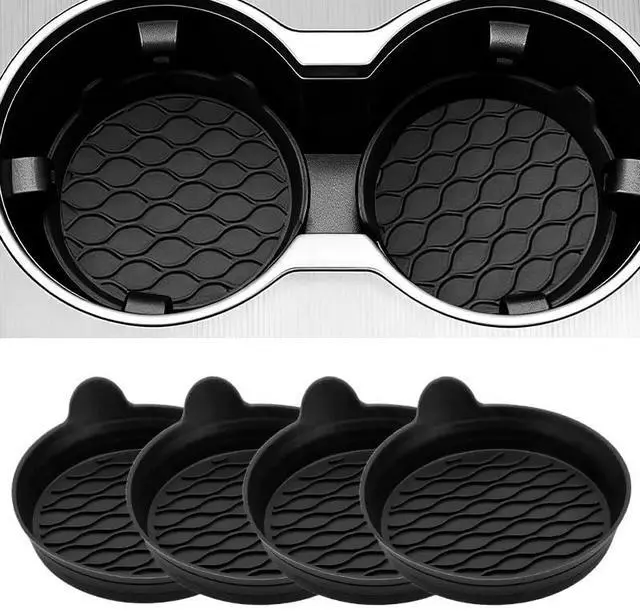Main image of DandyChic Car Cup Holder Coaster, Cup Holder Lined with Anti Slip Silicone Coaster, Car Universal Interior Accessories, 4-PackBlack
