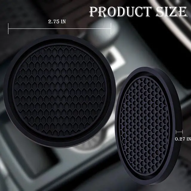 Alt view image 2 of 7 - 2PCS Car Cup Holder Coaster, Universal Auto Non-Slip Cup Holder Coaster, 2.75In Universal Non-Slip Recessed Car Interior Accessories (Black)