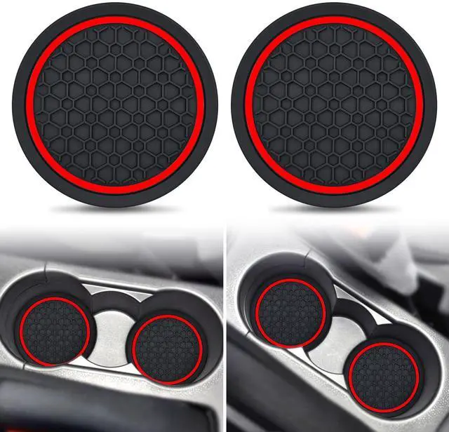 Main image of Car Cup Coasters, 2 Pack 2.77 Inch Universal Auto Cup Holder Insert Coasters, Non-Slip Anti Dust Mats Suitable for Most Car Interior Accessories (Red)