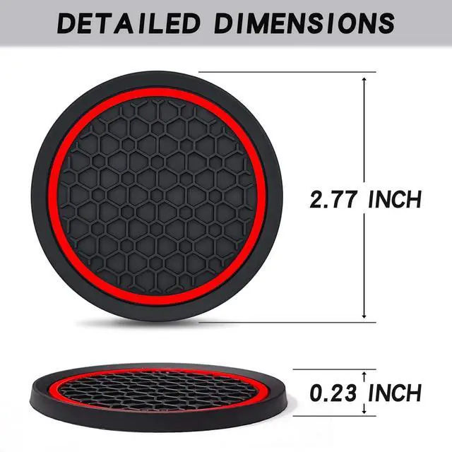 Alt view image 3 of 7 - Car Cup Coasters, 2 Pack 2.77 Inch Universal Auto Cup Holder Insert Coasters, Non-Slip Anti Dust Mats Suitable for Most Car Interior Accessories (Red)