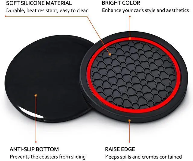 Alt view image 4 of 7 - Car Cup Coasters, 2 Pack 2.77 Inch Universal Auto Cup Holder Insert Coasters, Non-Slip Anti Dust Mats Suitable for Most Car Interior Accessories (Red)