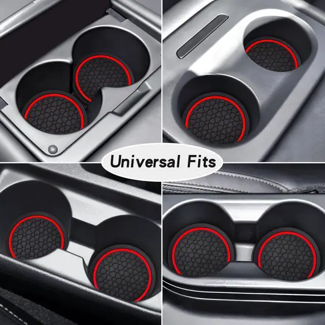 Alt view image 7 of 7 - Car Cup Coasters, 2 Pack 2.77 Inch Universal Auto Cup Holder Insert Coasters, Non-Slip Anti Dust Mats Suitable for Most Car Interior Accessories (Red)