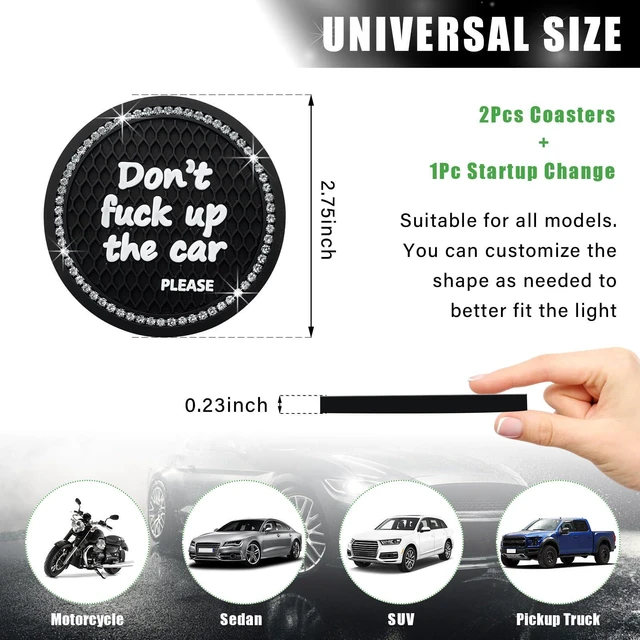 Alt view image 2 of 6 - 2 Pack Bling Car Cup Holder Coaster, 2.75 Inch Anti-Slip Auto Insert Cup Coaster, Crystal Car Drink Cup Mat Perfect for Women Girls, Universal Interior Decor Accessories (Black)