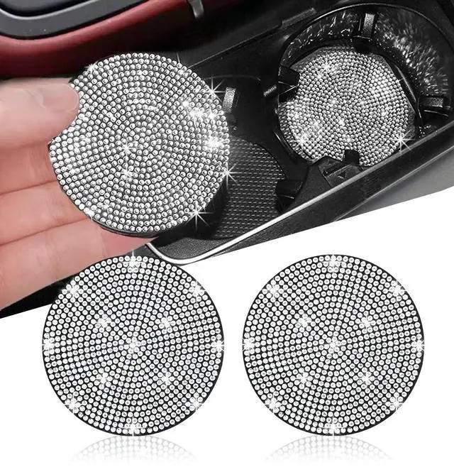 Main image of 2pcs Bling Car Cup Holder Coaster, 2.75 inch Anti-Slip Shockproof Universal Fashion Coasters Insert Crystal Rhinestone Automotive Interior Accessories for Women (2 pcs, Silver)