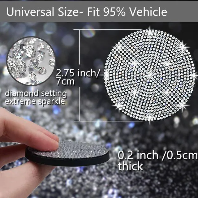 Alt view image 2 of 7 - 2pcs Bling Car Cup Holder Coaster, 2.75 inch Anti-Slip Shockproof Universal Fashion Coasters Insert Crystal Rhinestone Automotive Interior Accessories for Women (2 pcs, Silver)