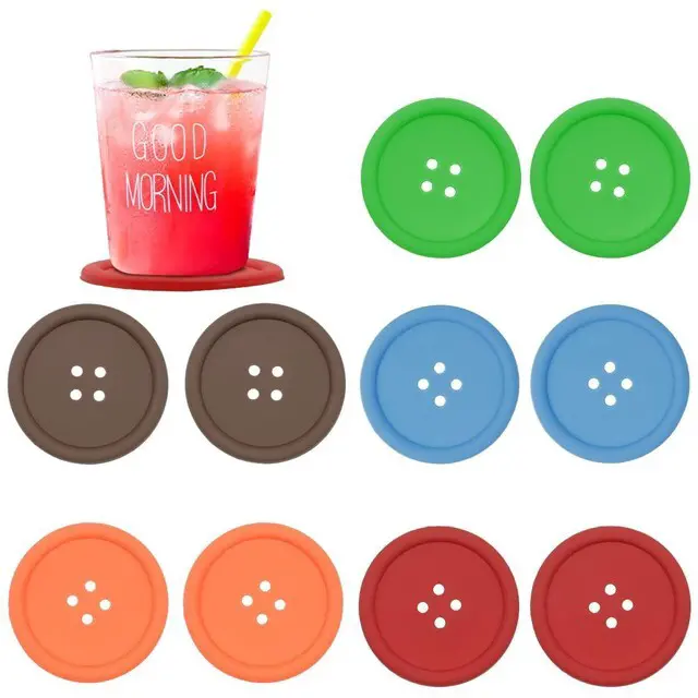Main image of 10Pcs Silicone Drink Coaster,Colorful Round Button Shaped Cup Cushion Holder,Coffee Drink Mat,Heat Insulation Pad with Deep Grooved and Non-Slip Placemat