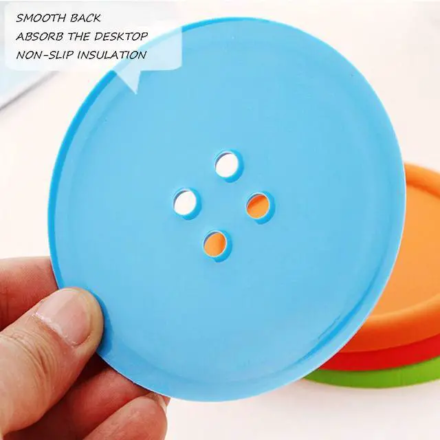 Alt view image 5 of 7 - 10Pcs Silicone Drink Coaster,Colorful Round Button Shaped Cup Cushion Holder,Coffee Drink Mat,Heat Insulation Pad with Deep Grooved and Non-Slip Placemat