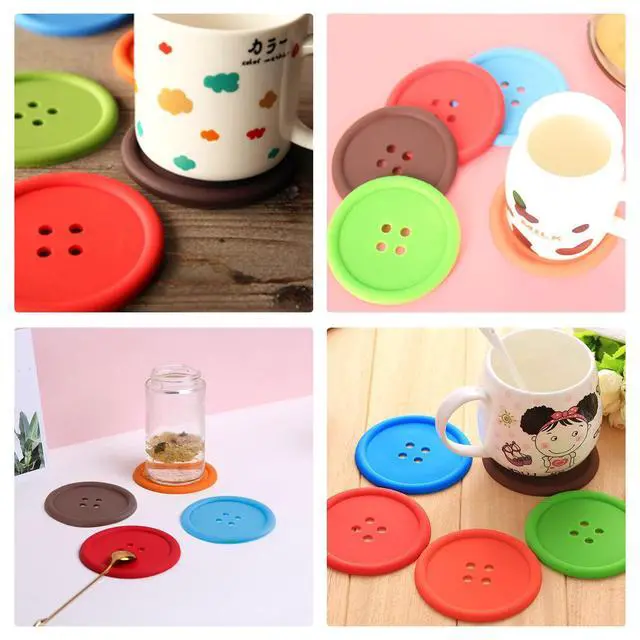 Alt view image 7 of 7 - 10Pcs Silicone Drink Coaster,Colorful Round Button Shaped Cup Cushion Holder,Coffee Drink Mat,Heat Insulation Pad with Deep Grooved and Non-Slip Placemat