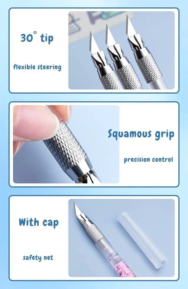 Alt view image 3 of 6 - Exacto Knife Set, Bling Hobby Knife Pen with Blade Refills, Craft Cutting Tools for Scrapbooking Stencil Washi Tape Sticker Cutter, Pink