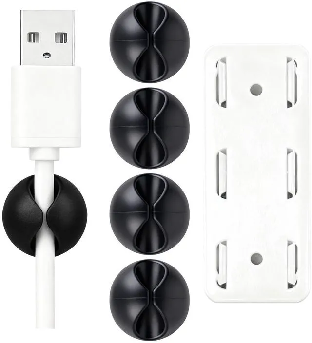 Main image of Desk Cord Cable Holder Clips, Adhesive Charging Cord Wire Organizer Keeper Holder for Nightstand, Desk, Office or Mouse with 1 Power Strip Holder