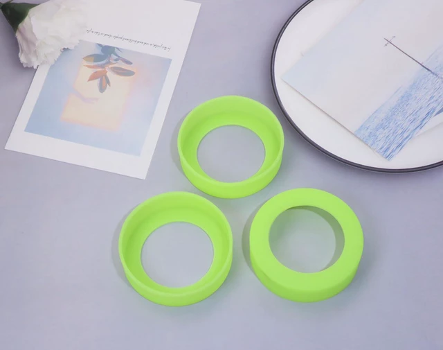 Alt view image 3 of 5 - 3pcs 6.5cm Silicon Protective Cup Mat Sleeve Heat-Resistant Bottle Holder Rubber Coaster Tumblers Protector Base Pad Non-Slip Bottom Cover Ring Accessories for Thermos (Fluorescent Yellow)