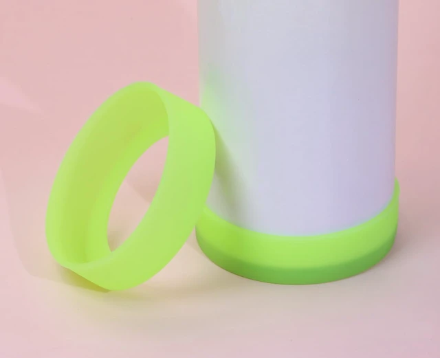 Alt view image 5 of 5 - 3pcs 6.5cm Silicon Protective Cup Mat Sleeve Heat-Resistant Bottle Holder Rubber Coaster Tumblers Protector Base Pad Non-Slip Bottom Cover Ring Accessories for Thermos (Fluorescent Yellow)