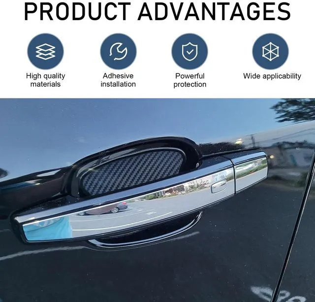 Alt view image 3 of 6 - 4PCS Car Door Handle Scratch Protector, 3D Carbon Fiber Auto Door Bowl Sticker, Universal Anti-Scratch Doors Handle Paint Protection Film, for Most Vehicles (Large)