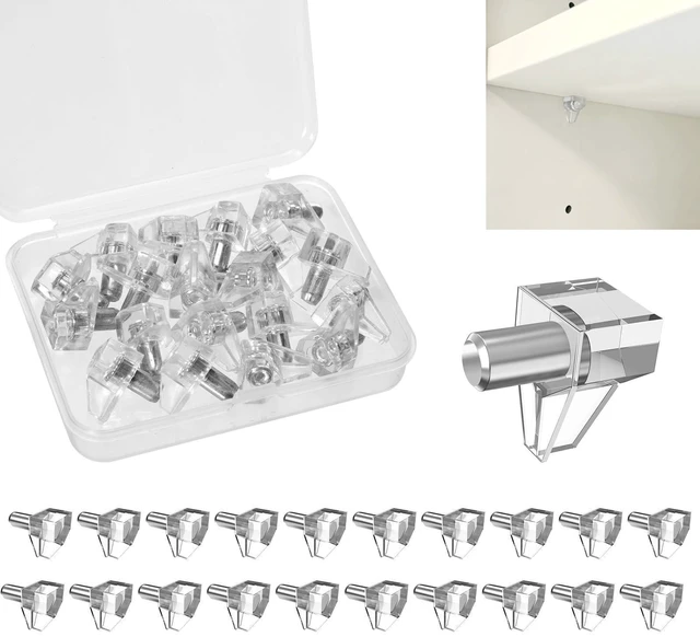 Main image of 5mm Shelf Support Pegs, Clear Cabinet Shelf Support Pins, Plastic Shelf Holder Pins Replacement Shelves Peg for Closet Bookshelves 20 Pcs