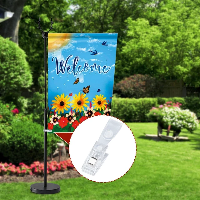 Alt view image 5 of 6 - 10PCS Garden Flag Clips, Plastic Anti-Wind Flag Stoppers, Clear Yard Flag Holder Stoppers, Mini Flag Clamps for Wedding, Party, Accessories for Small Yard Flags Poles