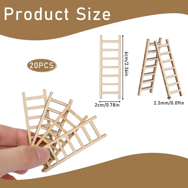 Alt view image 2 of 7 - 20 Pcs Mini Garden Ladder - 2.36'' x 0.78'' Wooden Miniature Ladder Accessories for Landscape Dollhouse Decor