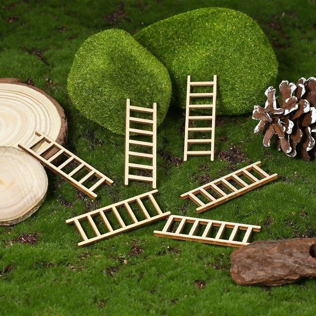 Alt view image 4 of 7 - 20 Pcs Mini Garden Ladder - 2.36'' x 0.78'' Wooden Miniature Ladder Accessories for Landscape Dollhouse Decor