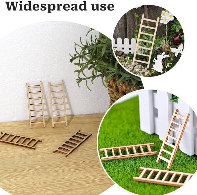 Alt view image 7 of 7 - 20 Pcs Mini Garden Ladder - 2.36'' x 0.78'' Wooden Miniature Ladder Accessories for Landscape Dollhouse Decor