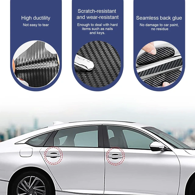 Alt view image 4 of 7 - 8pcs Car Door Handle Protector, Carbon Fiber Handle Sticker, Black | Scratch Protector, Waterproof Self-Adhesive, Protecting Door Handles & Cups, Universal Stylish Decoration for Most Vehicles