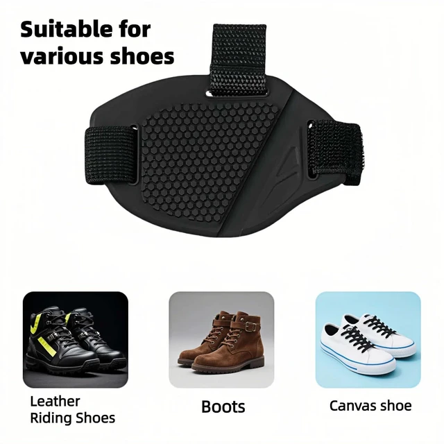 Alt view image 5 of 7 - Non-Slip Motorcycle Gear Shifter Pad Shoe Cover - Anti-Slip Rubber Boot Protector for Men/Women, Scratch Proof Rubber Guard for Boots/Sneakers Universal Fit (Medium, Black) Adjustable Strap