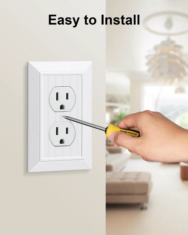 Alt view image 5 of 7 - 2-Pack Classic Beadboard Polycarbonate Duplex Outlet Cover Plate | Decorative Unbreakable Switch Plates and Outlet Covers, Pure White Wall Plate for Electrical Outlet, 1 Gang Receptacle Cover
