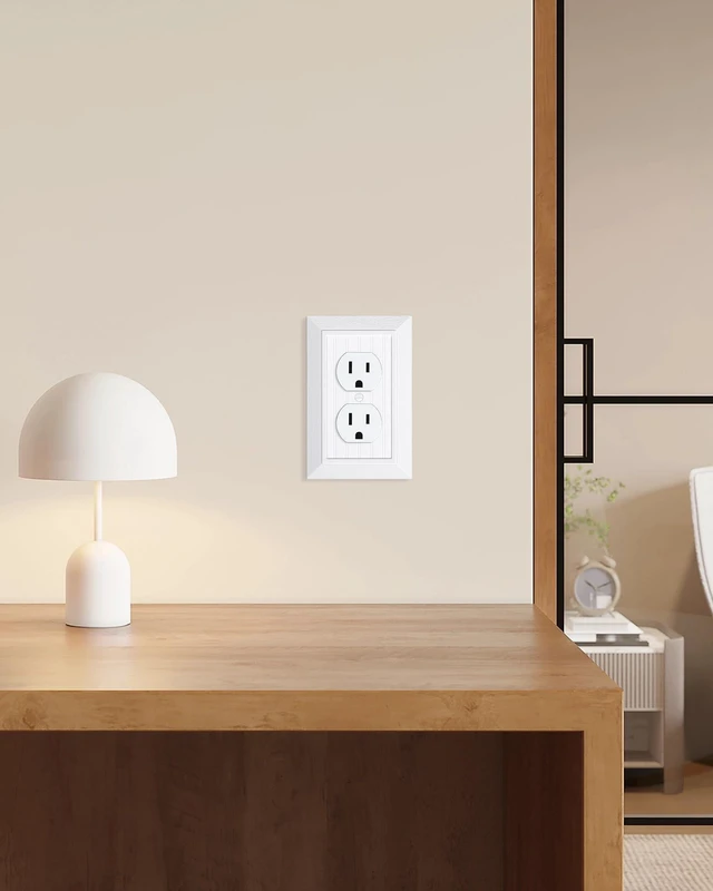 Alt view image 6 of 7 - 2-Pack Classic Beadboard Polycarbonate Duplex Outlet Cover Plate | Decorative Unbreakable Switch Plates and Outlet Covers, Pure White Wall Plate for Electrical Outlet, 1 Gang Receptacle Cover