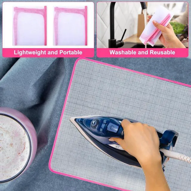 Alt view image 4 of 7 - 2 Pack Pressing Cloth for Ironing,15.7 × 23.6 Inch Mesh Cloth Ironing Pad Ironing Cloth to Protect Clothes, Scorch-Saving Insulation Press Cloth for Ironing (Pink)