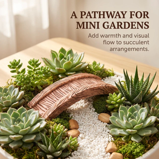 Alt view image 3 of 7 - Plank Bridge Miniature Fairy Garden Accessories, Miniature Pond Lawn Garden Ornament Figurines, Mini Lighthouse Bridge Figurines, Micro Landscape Ornaments for DIY Kit Statues, Brown