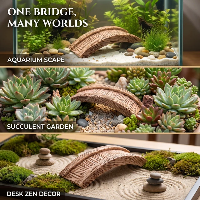 Alt view image 4 of 7 - Plank Bridge Miniature Fairy Garden Accessories, Miniature Pond Lawn Garden Ornament Figurines, Mini Lighthouse Bridge Figurines, Micro Landscape Ornaments for DIY Kit Statues, Brown
