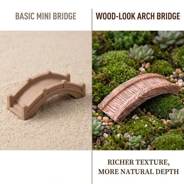Alt view image 6 of 7 - Plank Bridge Miniature Fairy Garden Accessories, Miniature Pond Lawn Garden Ornament Figurines, Mini Lighthouse Bridge Figurines, Micro Landscape Ornaments for DIY Kit Statues, Brown
