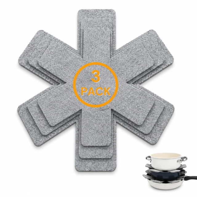 Main image of Pot and Pan Protectors, Set of 3 Grey Felt Pot and Pan Separators Pad Pot Dividers Anti-Slip Pad for Stacking and Protecting Cookware Avoid Scratching (Grey)