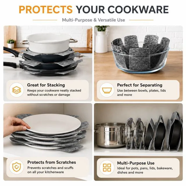 Alt view image 2 of 6 - Pot and Pan Protectors, Set of 3 Grey Felt Pot and Pan Separators Pad Pot Dividers Anti-Slip Pad for Stacking and Protecting Cookware Avoid Scratching (Grey)