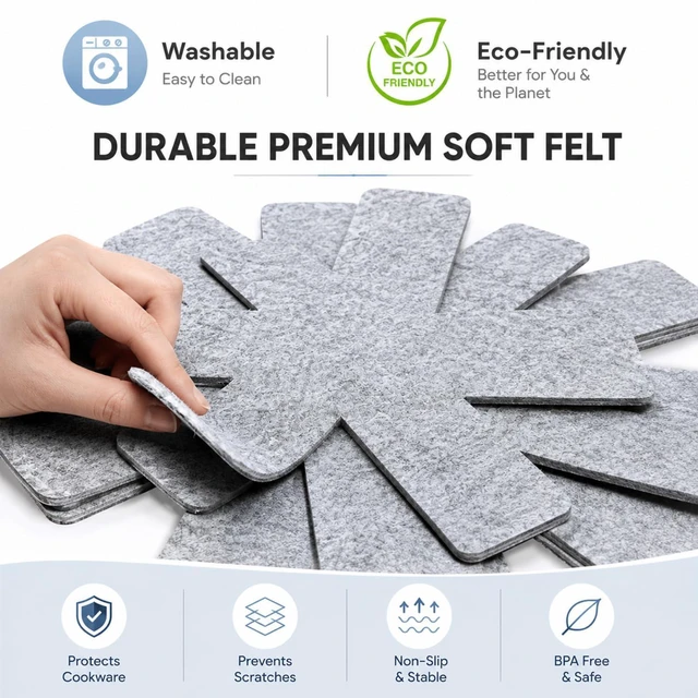 Alt view image 4 of 6 - Pot and Pan Protectors, Set of 3 Grey Felt Pot and Pan Separators Pad Pot Dividers Anti-Slip Pad for Stacking and Protecting Cookware Avoid Scratching (Grey)