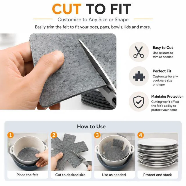 Alt view image 5 of 6 - Pot and Pan Protectors, Set of 3 Grey Felt Pot and Pan Separators Pad Pot Dividers Anti-Slip Pad for Stacking and Protecting Cookware Avoid Scratching (Grey)