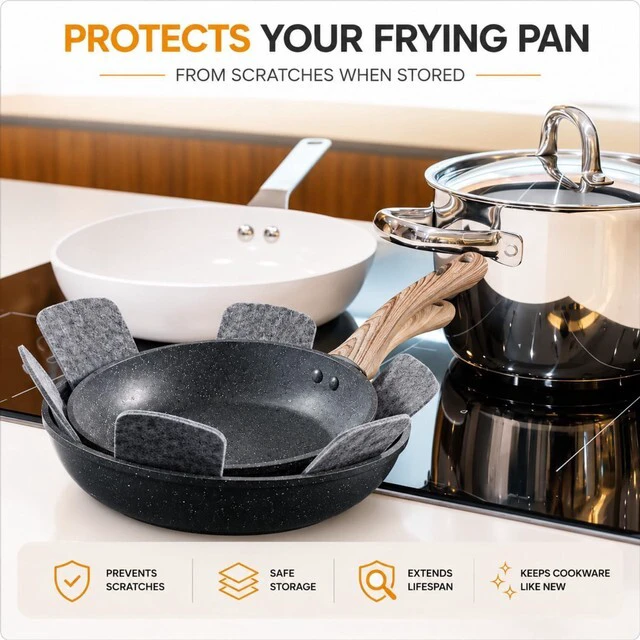 Alt view image 6 of 6 - Pot and Pan Protectors, Set of 3 Grey Felt Pot and Pan Separators Pad Pot Dividers Anti-Slip Pad for Stacking and Protecting Cookware Avoid Scratching (Grey)