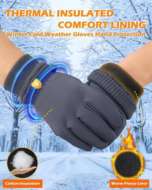 Alt view image 2 of 7 - Waterproof Winter Gloves Touch Screen for Women and Men, Gray, XS | Water proof Touchscreen Gloves with Thermal Warm for Cold Weather Snow, Running, Hiking, Cycling and Winter Activities