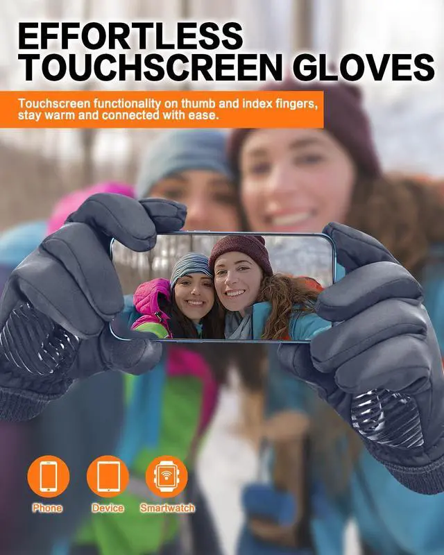 Alt view image 4 of 7 - Waterproof Winter Gloves Touch Screen for Women and Men, Gray, XS | Water proof Touchscreen Gloves with Thermal Warm for Cold Weather Snow, Running, Hiking, Cycling and Winter Activities