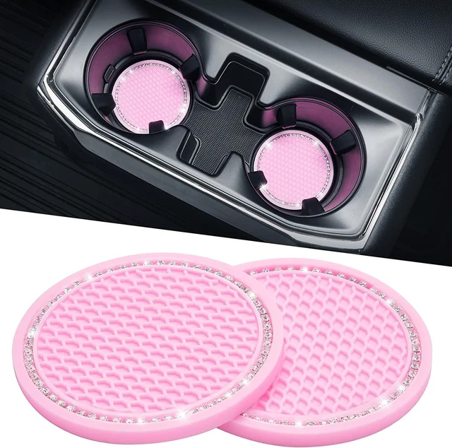 Main image of Cup Holder Coasters for Car, 2 Pack Universal Anti-Slip Car Coasters with Crystal Rhinestone, 2.75 inch/6.98 cm PVC Cup Holder Insert Coaster, Pink Car Accessories (Pink with Diamond)