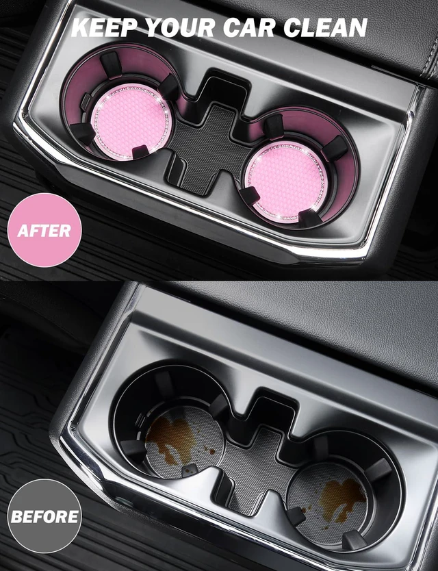 Alt view image 4 of 6 - Cup Holder Coasters for Car, 2 Pack Universal Anti-Slip Car Coasters with Crystal Rhinestone, 2.75 inch/6.98 cm PVC Cup Holder Insert Coaster, Pink Car Accessories (Pink with Diamond)