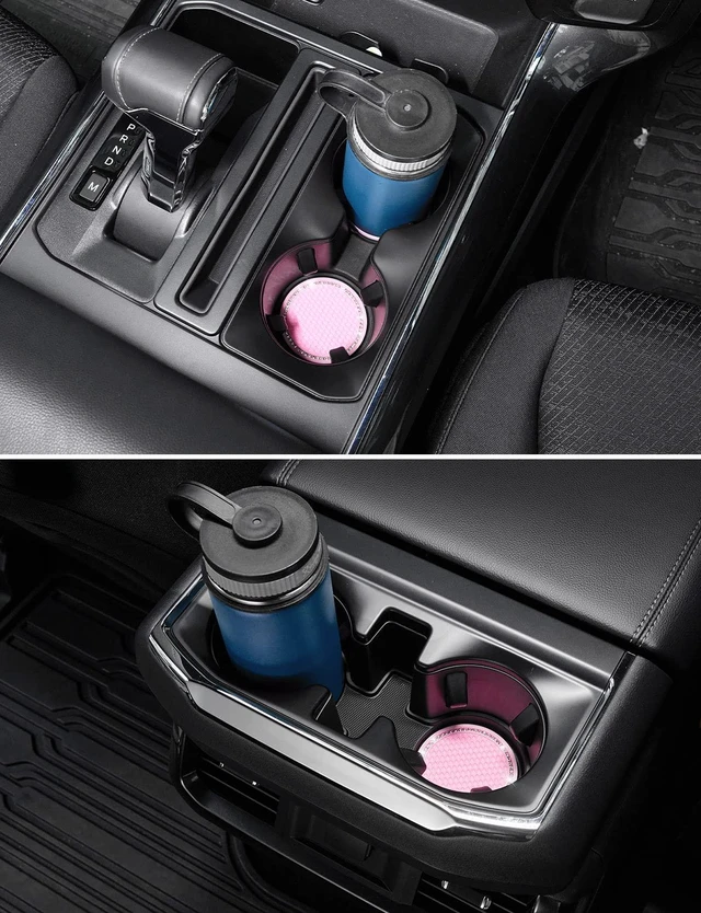 Alt view image 6 of 6 - Cup Holder Coasters for Car, 2 Pack Universal Anti-Slip Car Coasters with Crystal Rhinestone, 2.75 inch/6.98 cm PVC Cup Holder Insert Coaster, Pink Car Accessories (Pink with Diamond)