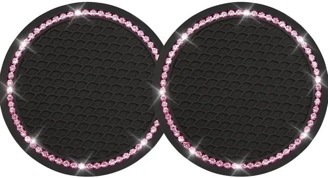Main image of 2PCS Bling Car Cup Coaster, Universal Holder Insert Rhinestone Anti Slip Silicone Accessories Suitable for Most Interior, Best Gift Women, Black and Pink